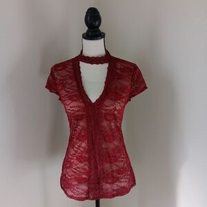 EXPRESS Red Lace V-Neck Top